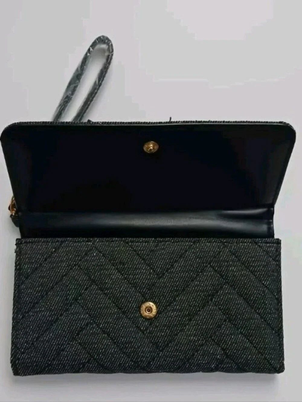 🆕️👛Bebe Sophia Trifold Black Denim Wallet Wrislet